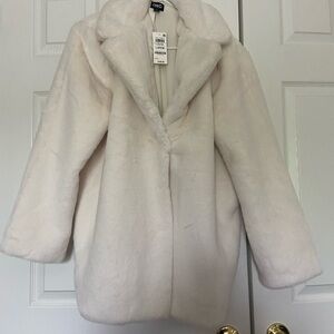 INC International Concepts Women's Cream Faux Fur Coat
